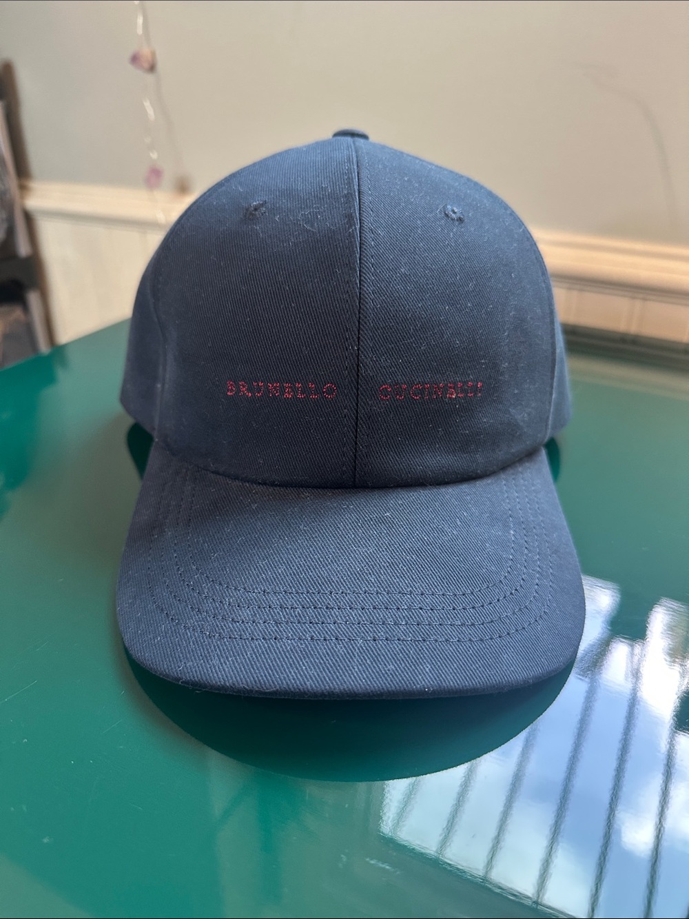Brunello Cucinelli Navy Cap with Red Embroidered Logo
